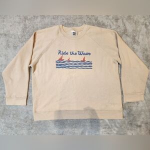 Emily + Meritt Beige Crewneck Sweatshirt 'Ride the Wave' Beach Comfort